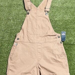 NWT Hollister High-Rise Vintage Short Overall Beige XS Cotton Button Stretch